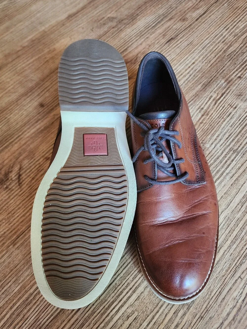 Size 9.5 Cole Haan Brown Leather Derby Shoes - Classic Lace-Up Retail 200$